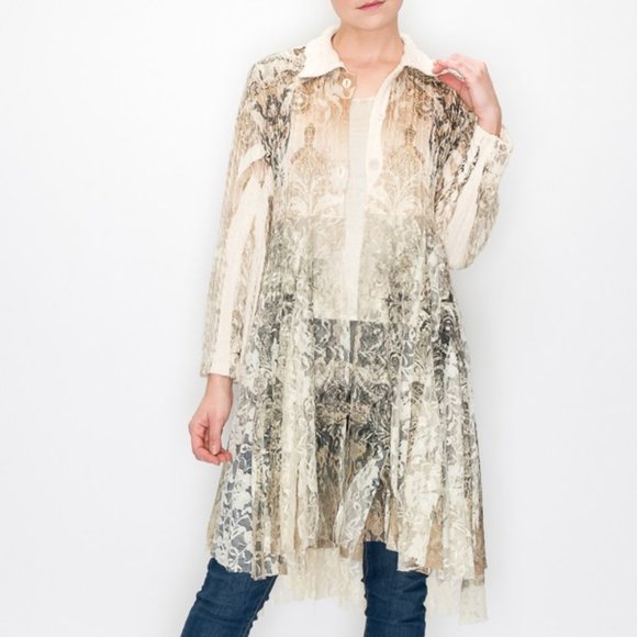 NEW ORIGAMI DESIGNER TAUPE LACE CARDIGAN SWEATER wrap bohemian western SM-3X - Picture 1 of 5